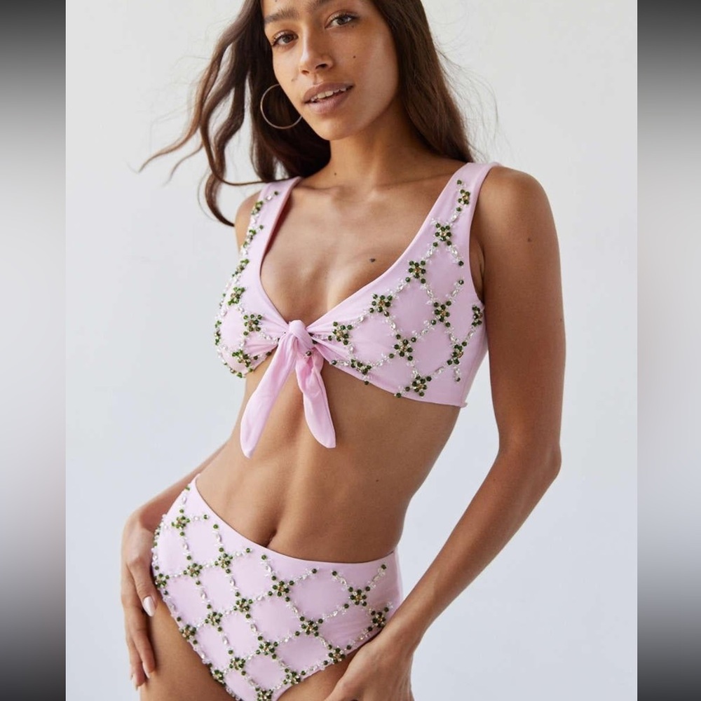 Oceanus Maya Swarovski pink bikini with green crystal size XS